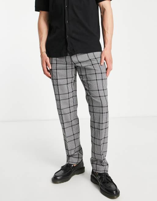 Bando - Smalle nette broek met ruitprint in grijs
