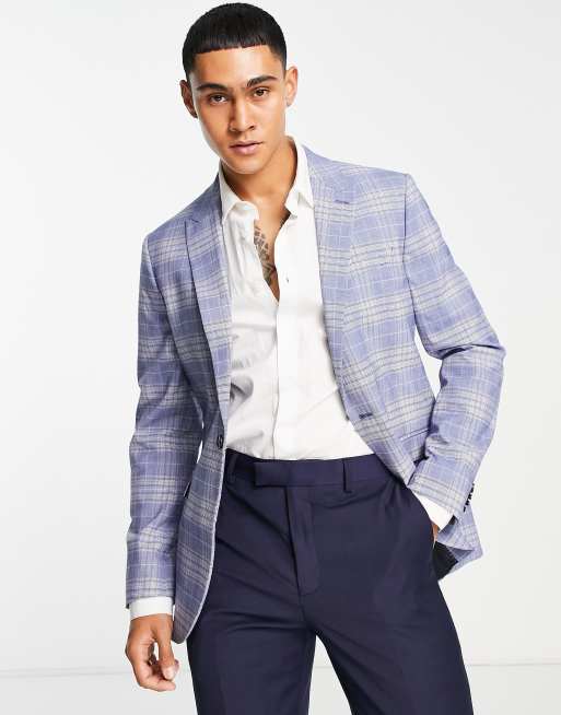 Bando - Veste de costume ajustée à carreaux - Bleu