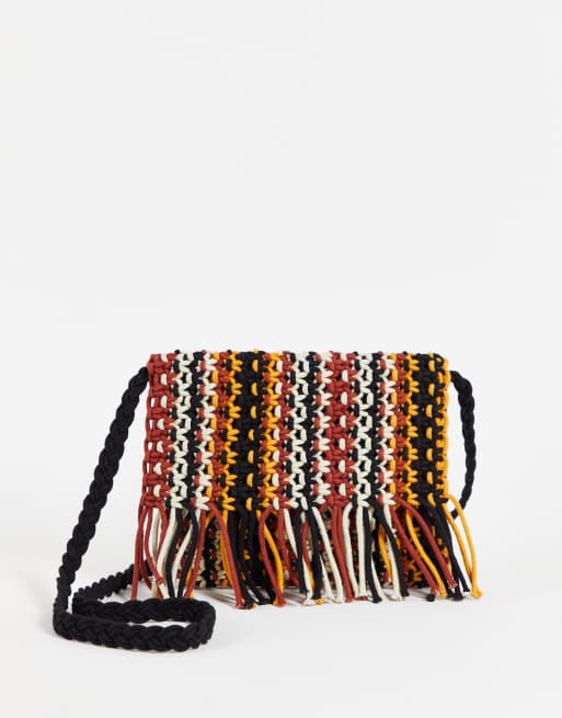 Bandolera a rayas en tonos marrones de croché artesanal de ASOS DESIGN