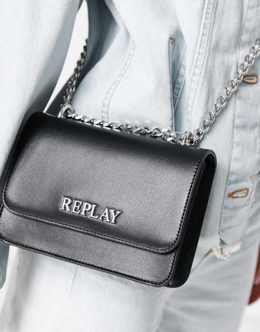 Bandolera negra con cadena y logo de Replay, 3 de 4
