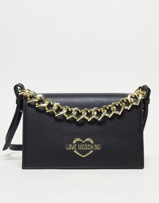 Bandolera negra detalle de corazón y cadena Love Moschino | ASOS