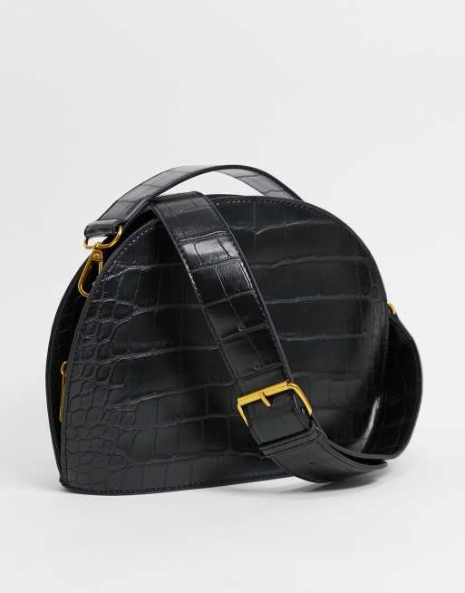 Bandolera negra con diseño de media luna y efecto cocodrilo grande de ASOS DESIGN