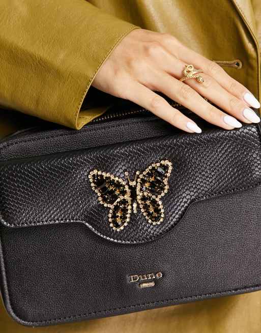 Bandolera negra con mariposa y bolsillo en la parte delantera de Dune, 3 de 4