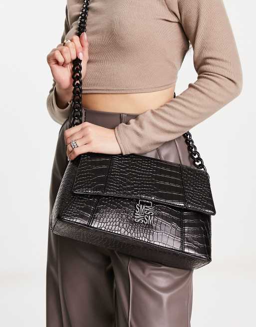 Bandolera negra efecto piel de cocodrilo Balessa de Steve Madden