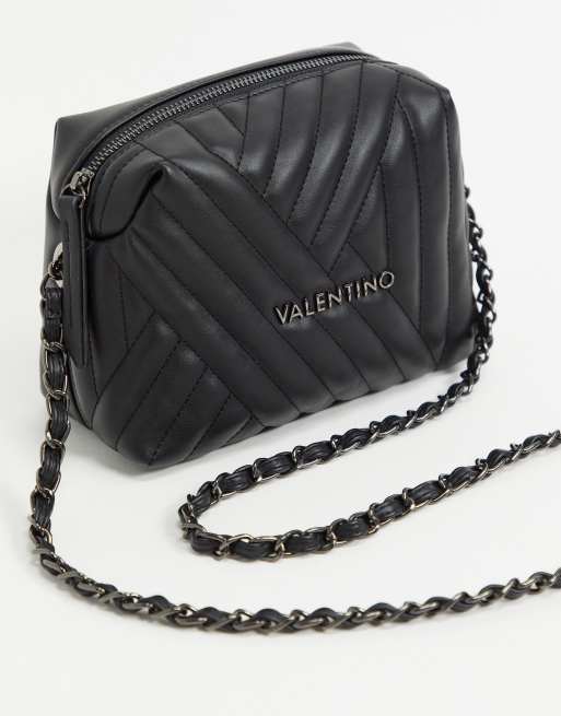 Bandolera negra guateada con correa de cadena de Valentino