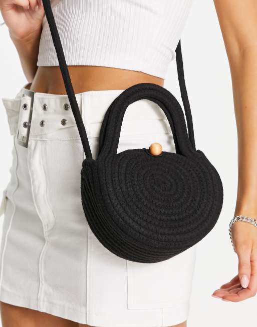 Bandolera playera pequeña negra de cuerda de South Beach