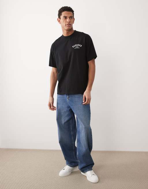 Barbour 1946 graphic oversized t-shirt with back print in washed blue, 2 of 5
