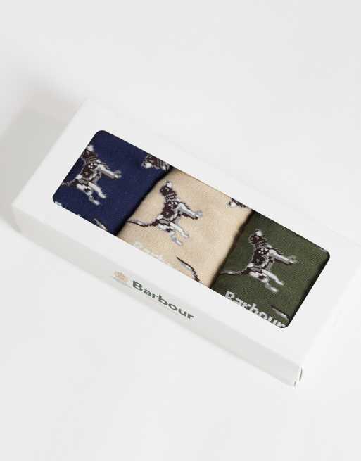 Barbour 3 pack pointer dog socks gift box in multi, 3 of 3