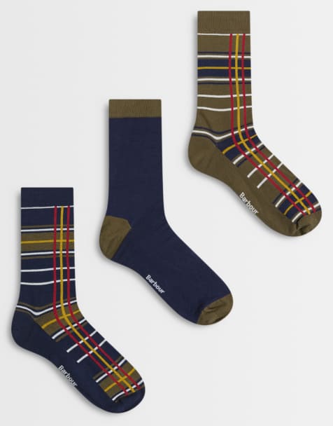 Barbour 3 pack tartan check socks gift box in multi - view 1