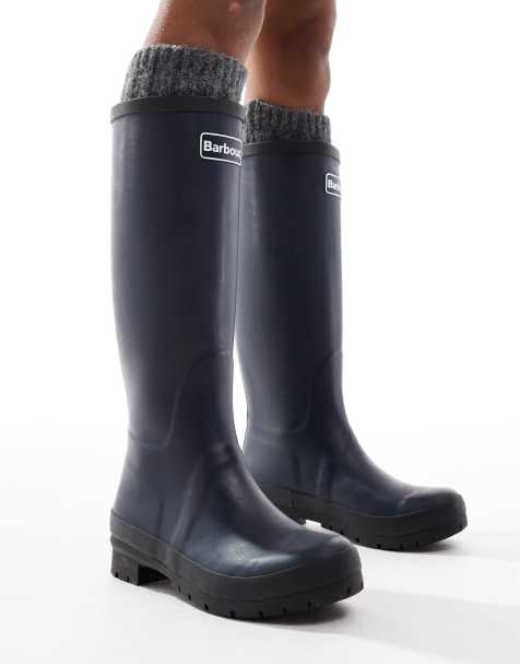 Barbour Abbey tall gumboot with logo detail in navy - view 1