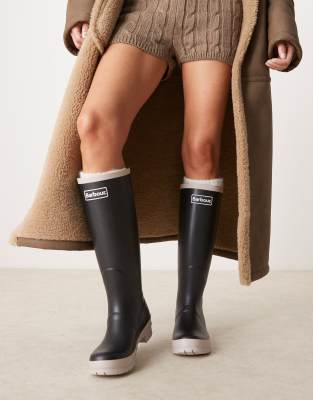 Barbour Abbey tall gumboots in black/white pepper