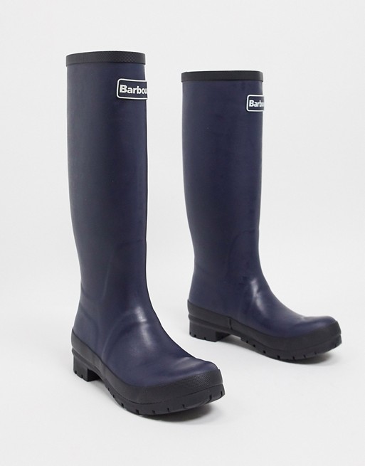 Barbour Abbey tall wellington boot with logo detail in navy