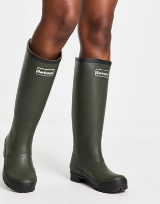 Barbour Abbey tall wellington boot with logo detail in olive
