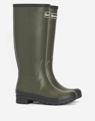 Barbour Abbey tall wellington boot with logo detail in olive