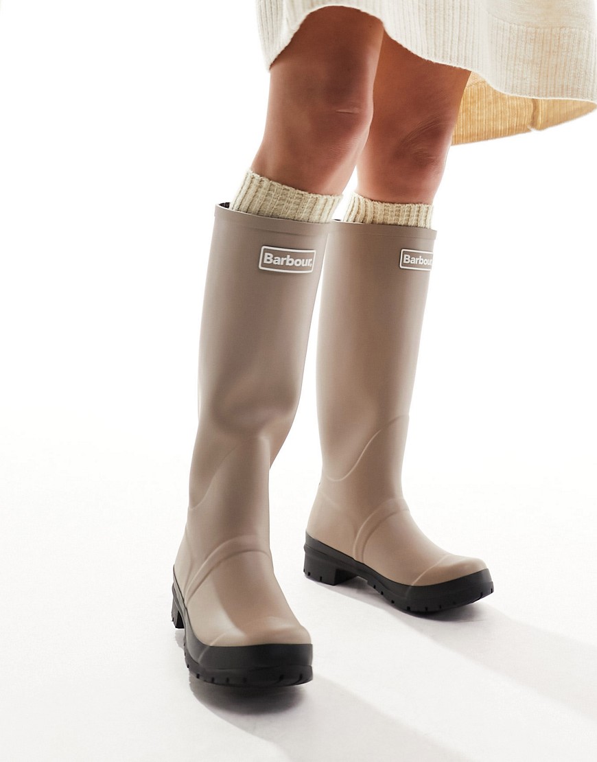 Barbour Abbey tall wellington boots in stone exclusive to asos-Neutral