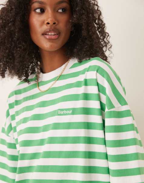 barbour abby top in white & green Stripe - view 1