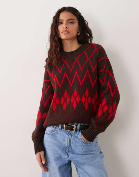 Barbour Adina fairisle knitted jumper in brown/red - view 1