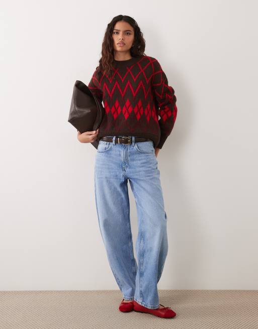 Barbour Adina fairisle knitted jumper in brown/red, 2 of 4