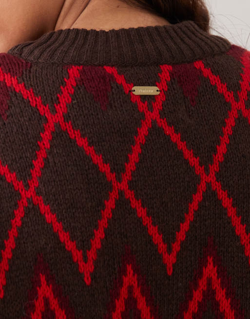 Barbour Adina fairisle knitted jumper in brown/red, 3 of 4