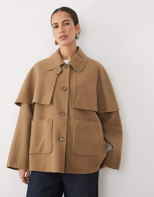 Barbour Aggy wool cape coat in light brown, 2 of 4