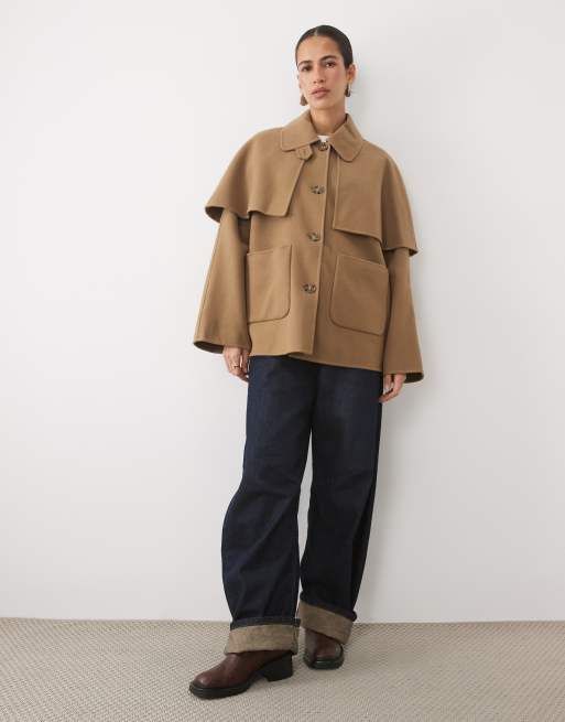 Barbour Aggy wool cape coat in light brown, 3 of 4