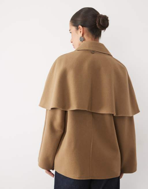 Barbour Aggy wool cape coat in light brown, 4 of 4