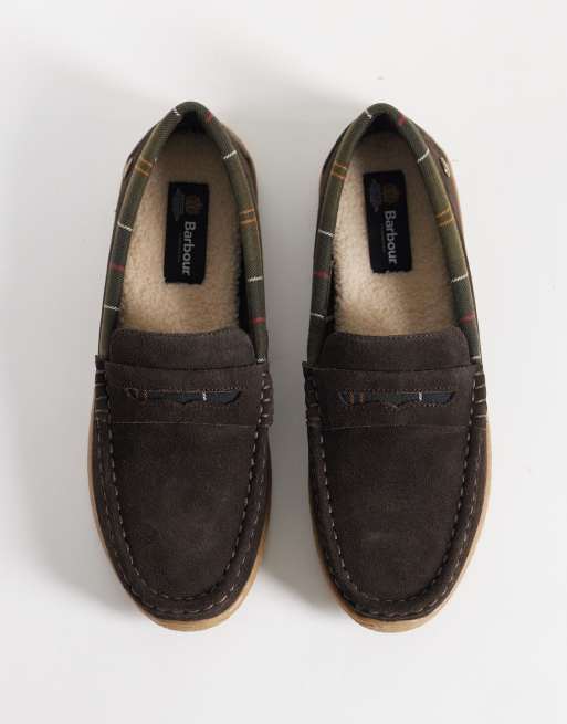 Barbour Albert suede tartan slippers in dark brown, 2 of 4