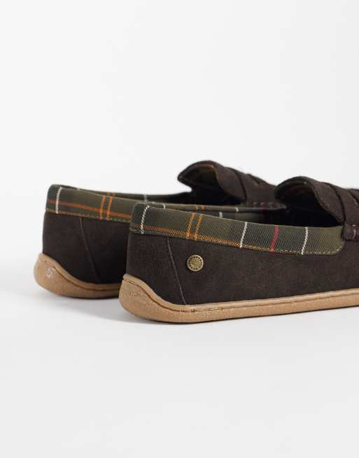 Barbour Albert suede tartan slippers in dark brown, 4 of 4
