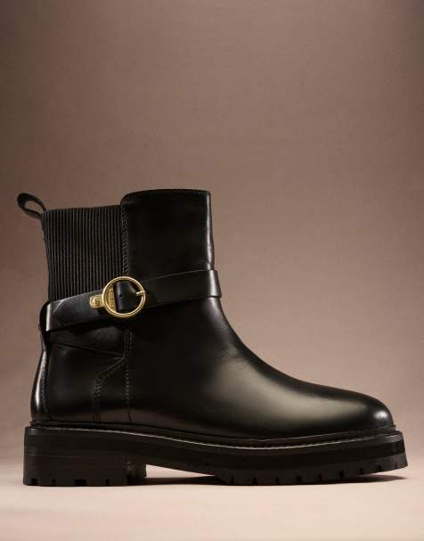 Barbour Alexandra leather buckle boots in black - view 1