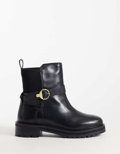 Barbour Alexandra leather buckle boots in black, 2 of 5