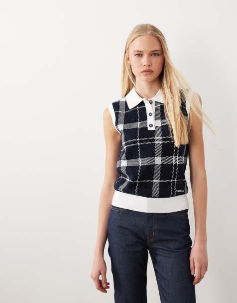 Barbour Allerdale tartan check knitted vest in navy - view 1