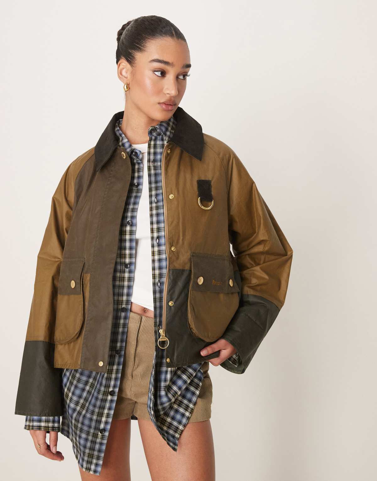 Barbour Alma wax jacket in sand/archive olive/beech/ancient