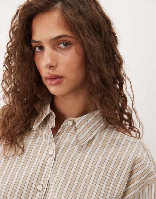 Barbour Alverstone cotton long sleeve shirt in beige and white stripe, 3 of 4