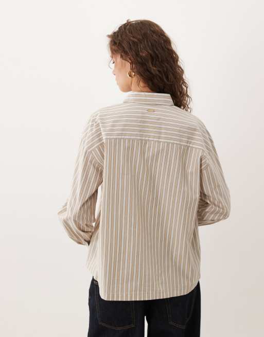 Barbour Alverstone cotton long sleeve shirt in beige and white stripe, 4 of 4