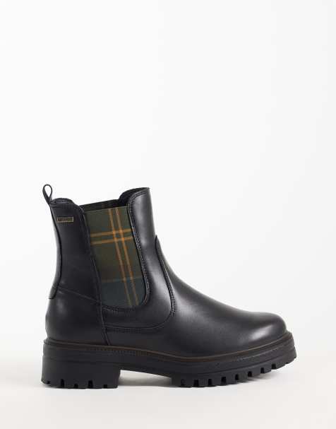 Barbour Amberley leather tartan chelsea boots in black - view 1