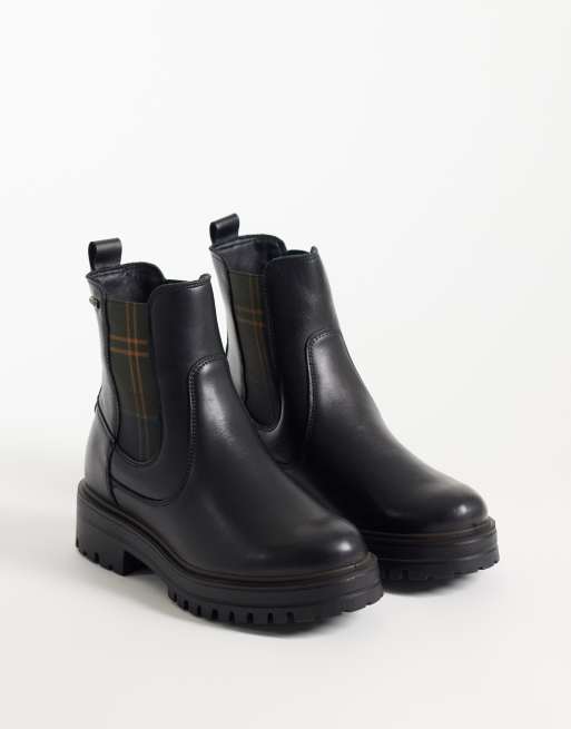 Barbour Amberley leather tartan chelsea boots in black, 2 of 4