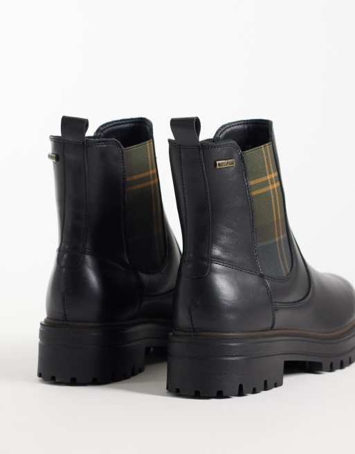 Barbour Amberley leather tartan chelsea boots in black, 4 of 4