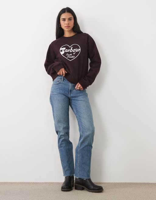 Barbour Ambleside heart logo sweatshirt in purple/brown, 4 of 4