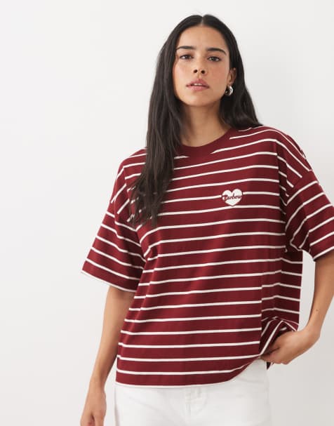 Barbour Ambleside short sleeve heart logo striped top in red/white - view 1