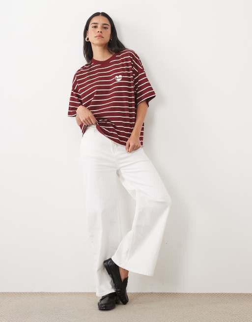 Barbour Ambleside short sleeve heart logo striped top in red/white, 2 of 4