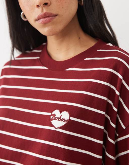 Barbour Ambleside short sleeve heart logo striped top in red/white, 3 of 4