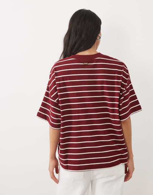 Barbour Ambleside short sleeve heart logo striped top in red/white, 4 of 4