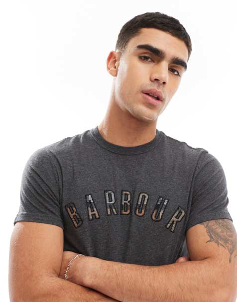 Barbour Ancroft collegiate tartan logo t-shirt in grey - view 1