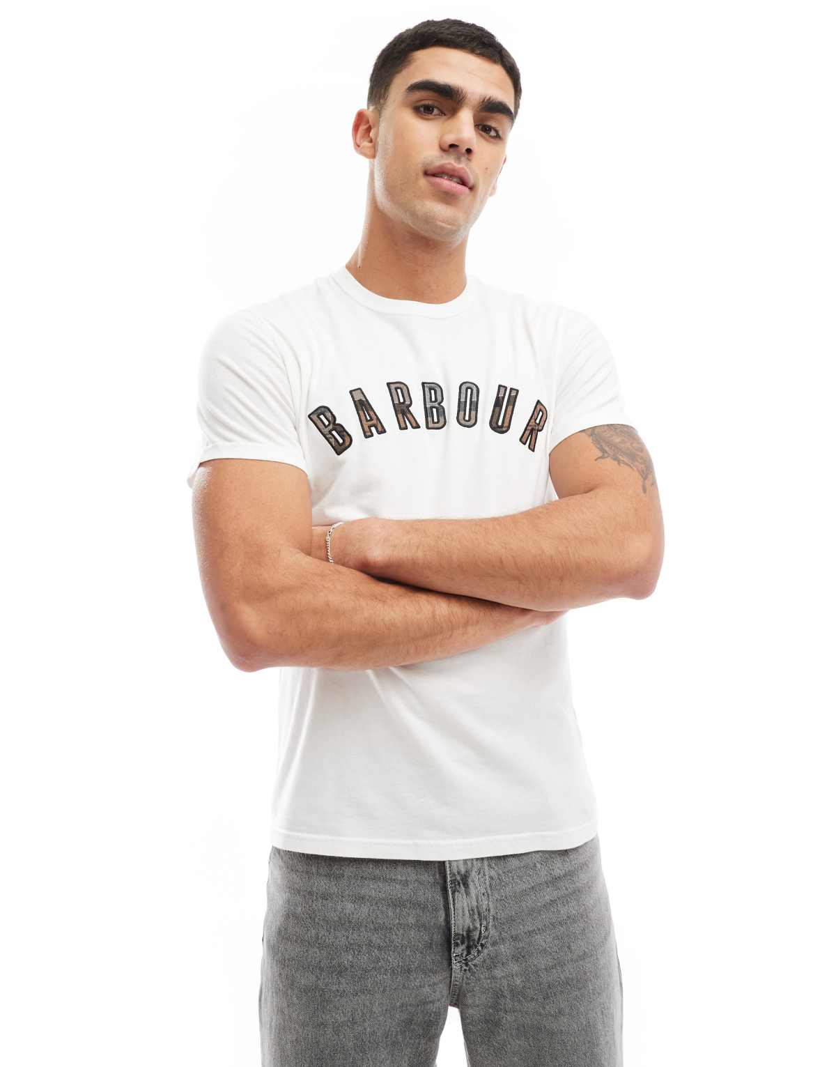 Barbour Ancroft collegiate tartan logo t-shirt in white