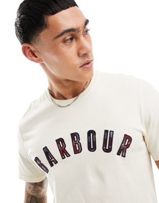 Barbour Ancroft tartan logo t-shirt in off white