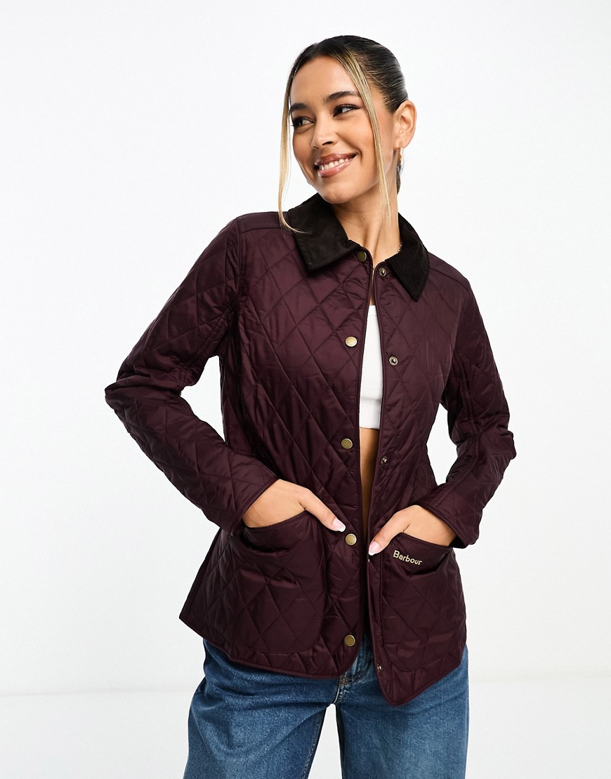 Barbour Annandale diamond quilt jacket with cord collar in burgandy-Black