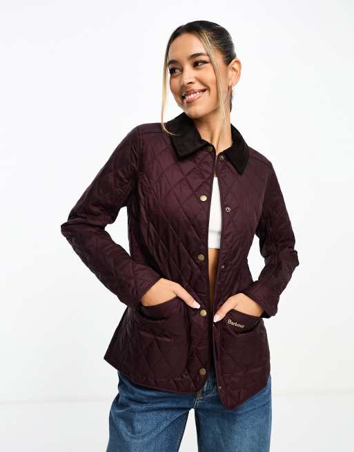 Barbour quilted jacket with cord cheap collar womens