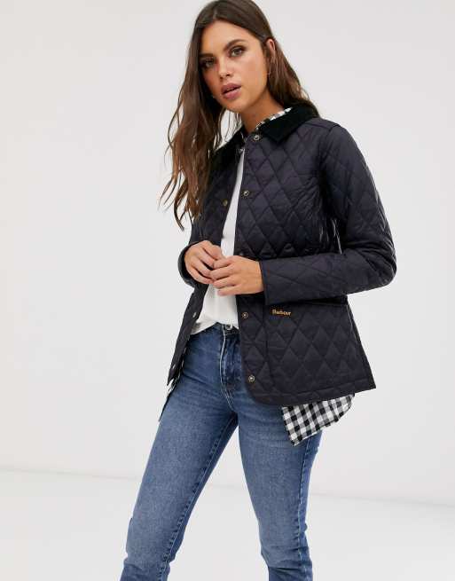 Barbour Annandale diamond quilt jacket with cord collar in navy