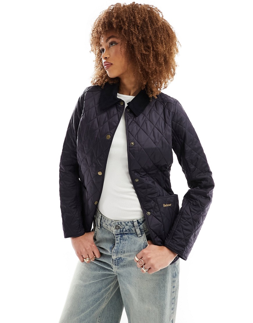 Barbour Annandale diamond quilt jacket with cord collar in navy