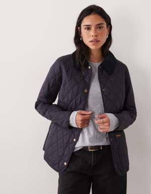 Barbour Annandale diamond quilt jacket with cord collar in navy